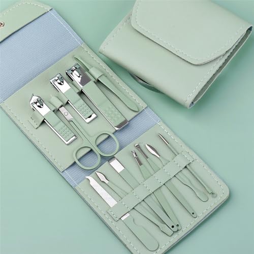 12-teiliges Nagelknipser-Set, Edelstahl-Nagelknipser, tragbares Nagelknipser-Set, Nagelkunst-Werkzeuge, grün, 12-teilig