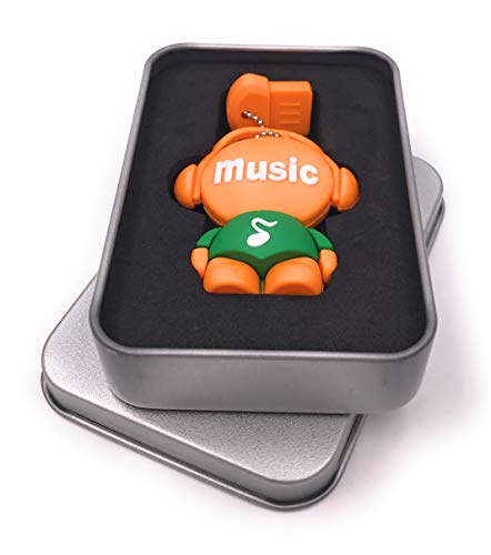 Onwomania Musicman Musik Kopfhörer Männchen Fugur orange grün USB Stick in Alu Geschenkbox 64 GB USB 3.0