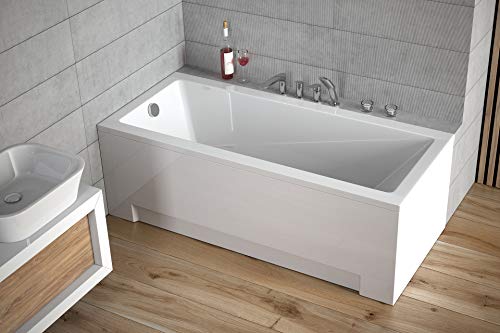 BADLAND Badewanne Rechteck Modern 130x70 mit Acrylschürze, Füßen und Ablaufgarnitur GRATIS