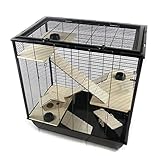 ZooPaul XXL Hamsterkäfig Fargo viel Zubehör aus Holz Hamster Ratten Degus Käfig für Kleintiere schwarz