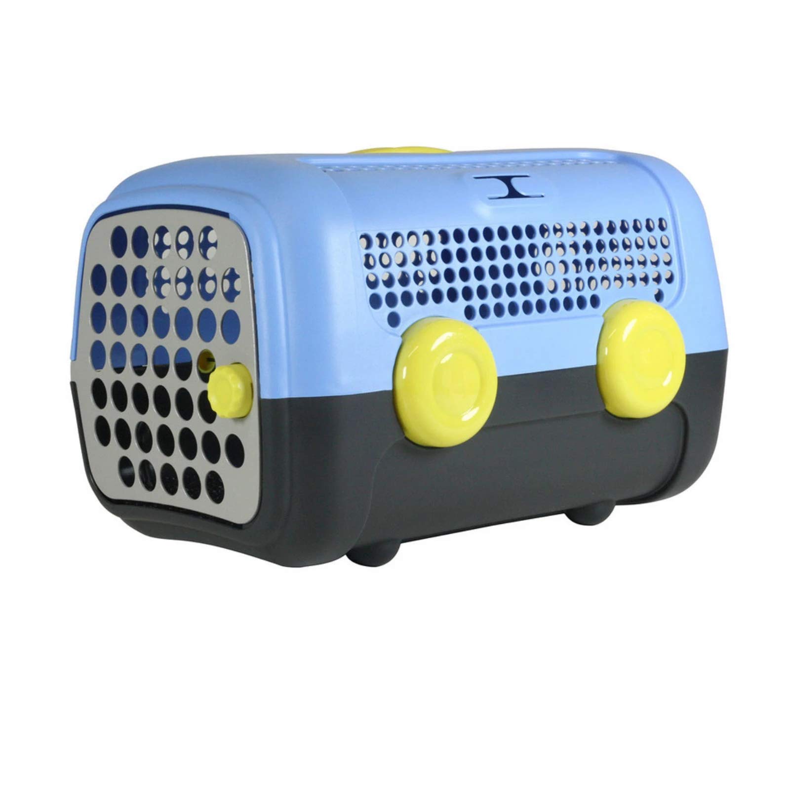 United Pets A.U.T.O. Design Transportbox für kleine Hunde und Katzen, Made in Italy, Hellblau/Grau, inklusive Hygieneteppich 51x37x33cm, Reisetransportbox