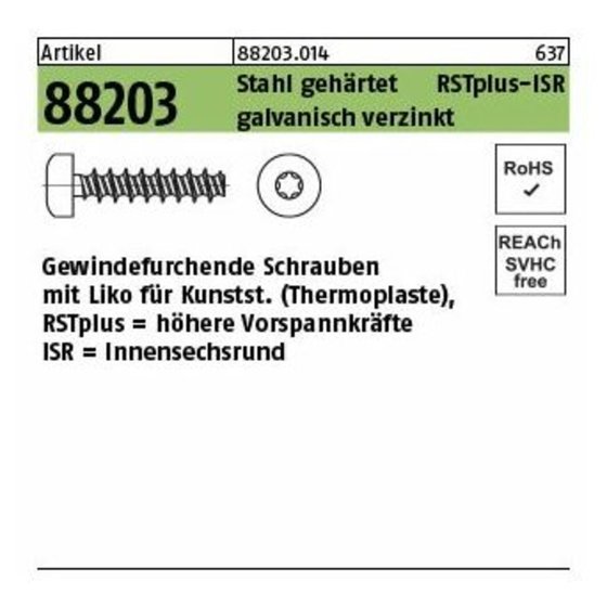 Schrauben ART 88203 RST+ mit LIKO & ISR 4 x 20 -T20 Stahl gal Zn gal Zn S