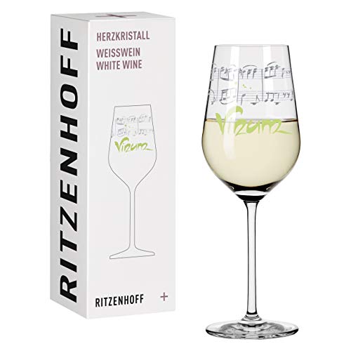 Ritzenhoff 3018008 Weißweinglas 300 ml – Serie Herzkristall Nr. 3 – Glas mit Musikmotiv und Platin – Made in Germany