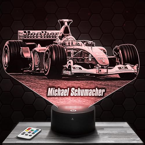 Lampe de chevet, Veilleuse Tactile Formule 1 Michael Schumacher F1 Ferrari 3D Lampe durch Lasergravur, Lampe Foto Gravur auf Plexiglas, Lampe Foto Illusion, Dekorative Lampe