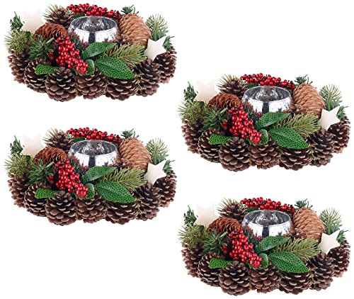 Britesta Weihnachtengesteck: 4er-Set Weihnachts- & Adventsgesteck, handgefertigt, 23 cm (Winter-Dekoration)