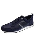Tommy Hilfiger Herren Sneakers Iconic Leather Suede Mix Runner, Blau (Midnight), 40