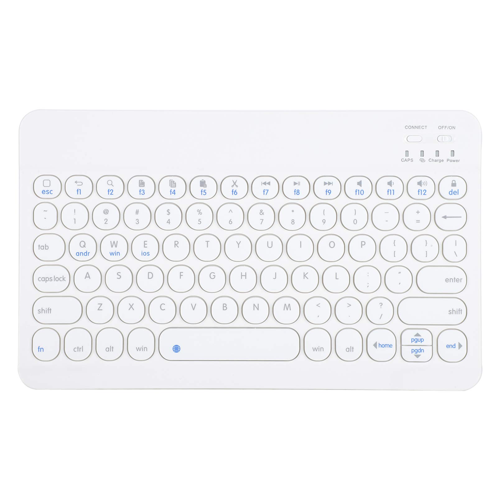 Drahtlose Bluetooth-Tastatur, tragbares, ultradünnes Retro-Punk-Griffbrett mit runden Tastenkappen, für Windows/für OS X/für Android/für IOS, für Laptop, Desktop-Computer(Weiß)