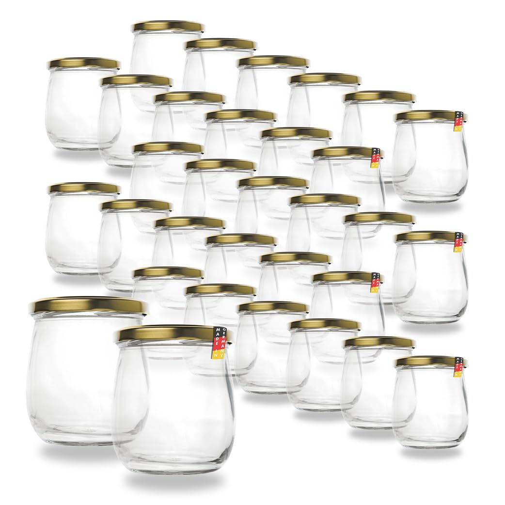 Flaschenbauer 417ml Premium Einmachgläser, 32 x Vielseitige Konservengläser mit Praktischem TO82 Twist-Off Deckel - Perfekt für Marmeladen, Honig, Obst, Gemüse - Diverse Farben & Sets - Gold