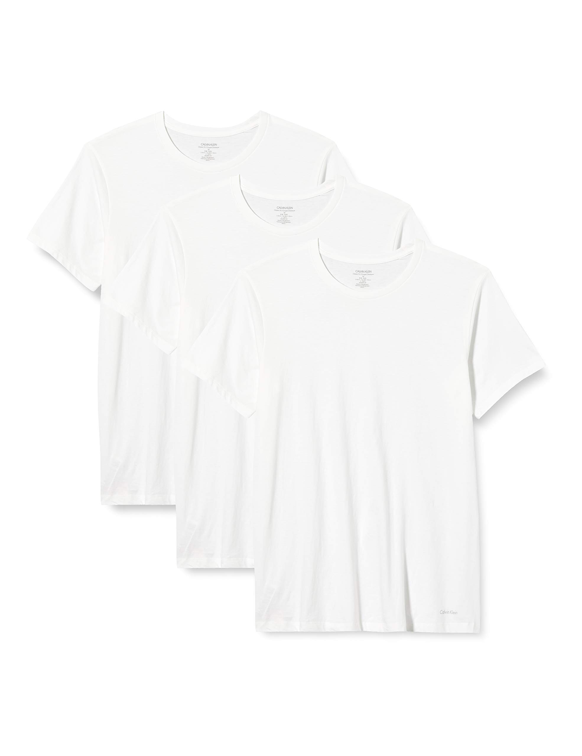 Calvin Klein Herren 3er Pack T-Shirts Kurzarm Rundhalsausschnitt, Weiß (White), L