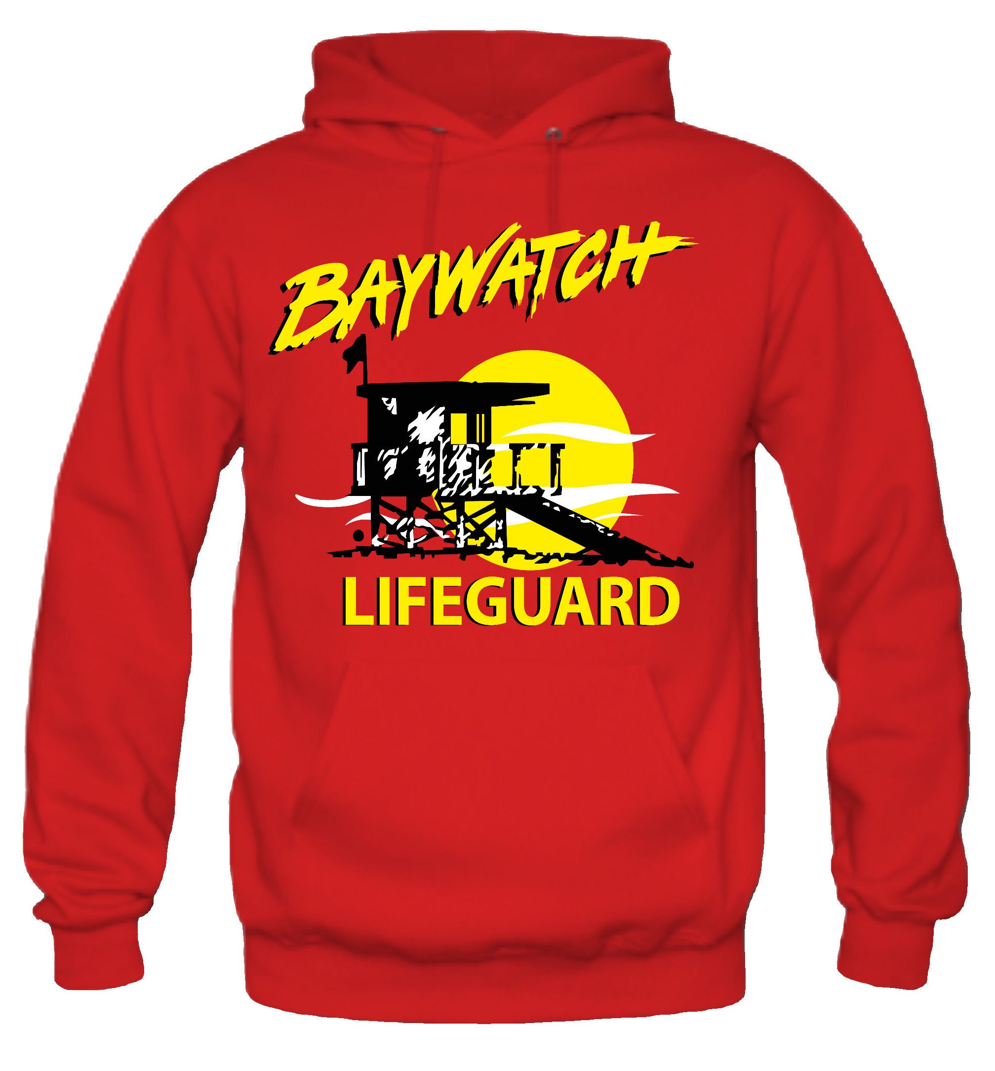 Uglyshirt87 Baywatch Männer und Herren Kapuzenpullover | David Hasselhoff Malibu Lifeguard Fun (M, Rot)