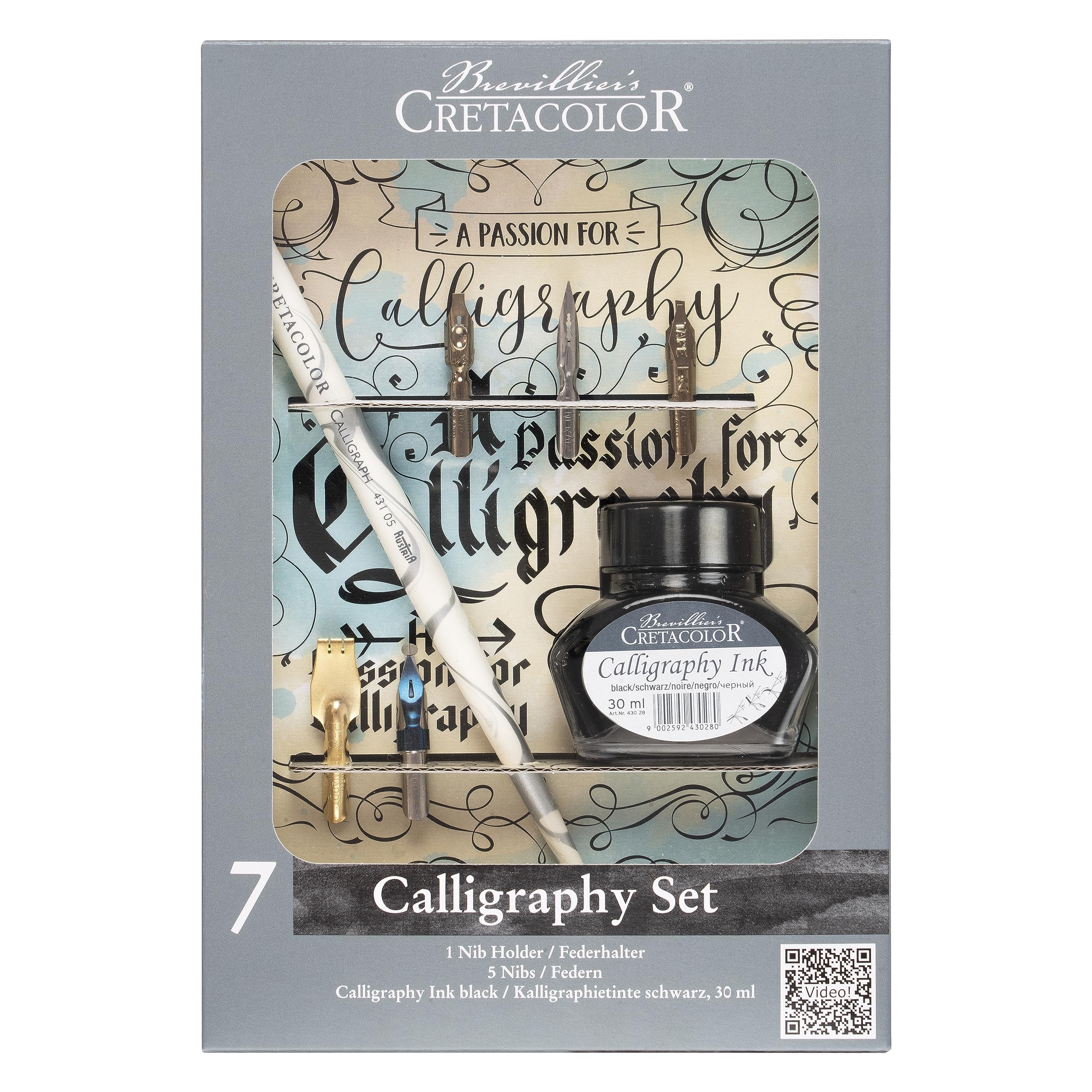 Cretacolor Kalligraphie-Set, 7-teilig, 5 verschiedene Federn, inkl. Tinte, für Kalligraphie und Schönschreiben, kompaktes Set für Künstler