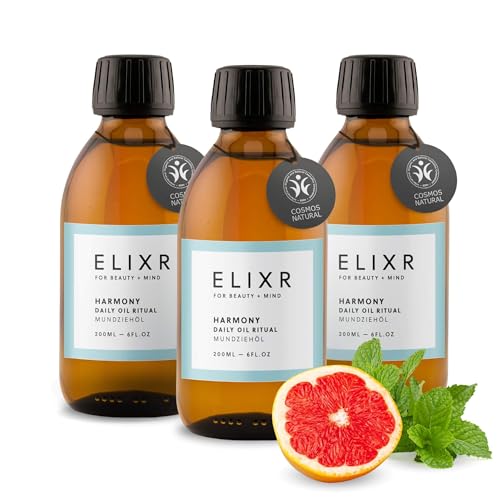ELIXR – Harmony Mundziehöl mit Krauseminze & Grapefruit – ayurvedische Mundspülung pflegt auf natürliche Weise – bekannt aus die Höhle der Löwen – zertifizierte Naturkosmetik aus Deutschland (3x200ml)