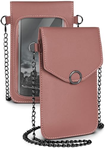 moex Handytasche zum Umhängen für Huawei P Reihe - Kleine Handtasche Damen mit separatem Handyfach und Sichtfenster - Crossbody Tasche, Altrosa