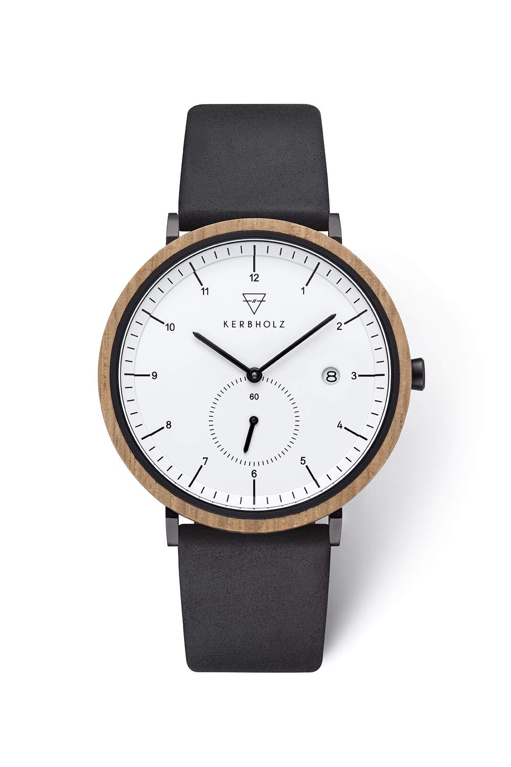 Kerbholz - Holzuhr für Herren - Anton - analoge Quarz Armbanduhr mit Datumsanzeige - Herrenuhr mit echtem Lederarmband - Schlichte Uhr für Männer mit Korpus aus echtem Holz (Oak Midnight Black)
