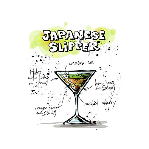 Wee Blue Coo Kunstdruck auf Leinwand, Motiv: Alkohol, Cocktailrezept, japanischer Hausschuh