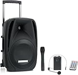 Pronomic PH12AW Akku-Aktivbox 12" (Trolley Box, 12" Speaker, 80 Watt (RMS), 5 Stunden Laufzeit, Bluetooth, MP3/SD/USB-Player, inkl. Funkmikrofon, Headset, Fernbedienung)