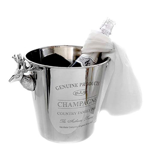 Dio klassischer eleganter Champagnerkühler Sektkühler Flaschenkühler rund Edelstahl poliert mit Hirschköpfen