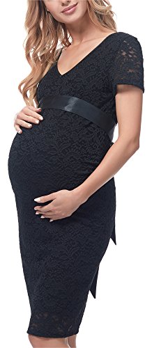 Be Mammy Damen Umstandskleid Kurze Ärmel Maternity Schwangerschaftskleid BE20-172 (Schwarz, XL)