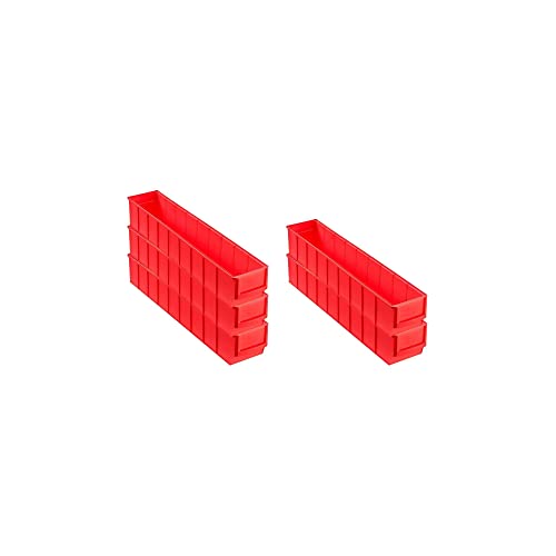SparSet 5x Rote Industriebox 500 S | HxBxT 8,1x9,1x50cm | 2,8 Liter | Sichtlagerkasten, Sortimentskasten, Sortimentsbox, Kleinteilebox