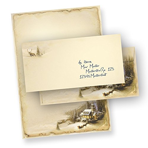 Weihnachtsbriefpapier Winteridylle 100 Sets Briefpapier Weihnachten nostalgisch mit Umschlag ohne Fenster
