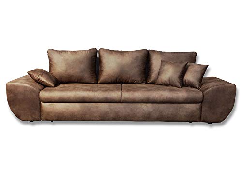 lifestyle4living Big Sofa, braun, mit Schlaffunktion, Bettkasten, Vintage Look, Microfaser | XXL Couch | Großes Relexsofa | Megasofa
