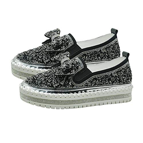 Clenp Frauen Schuhe, Frauen Bowknot Strass Low Top Platform Sneakers Walking Loafers Krankenschwester Schuhe Black 39