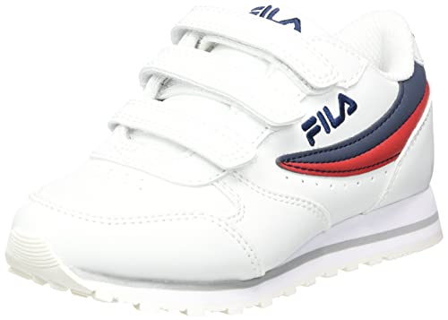 FILA Orbit Velcro Low Kids Sneaker, White-Dress Blues, 28 EU