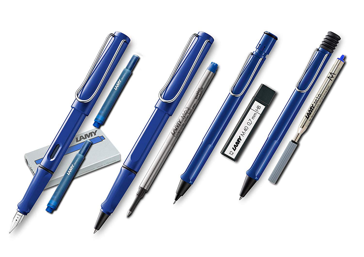 Lamy Safari Set [F?ller + Kugelschreiber + Tintenroller + Bleistift] (inkl. Ersatzminen + Patronen, Blau - Blue)