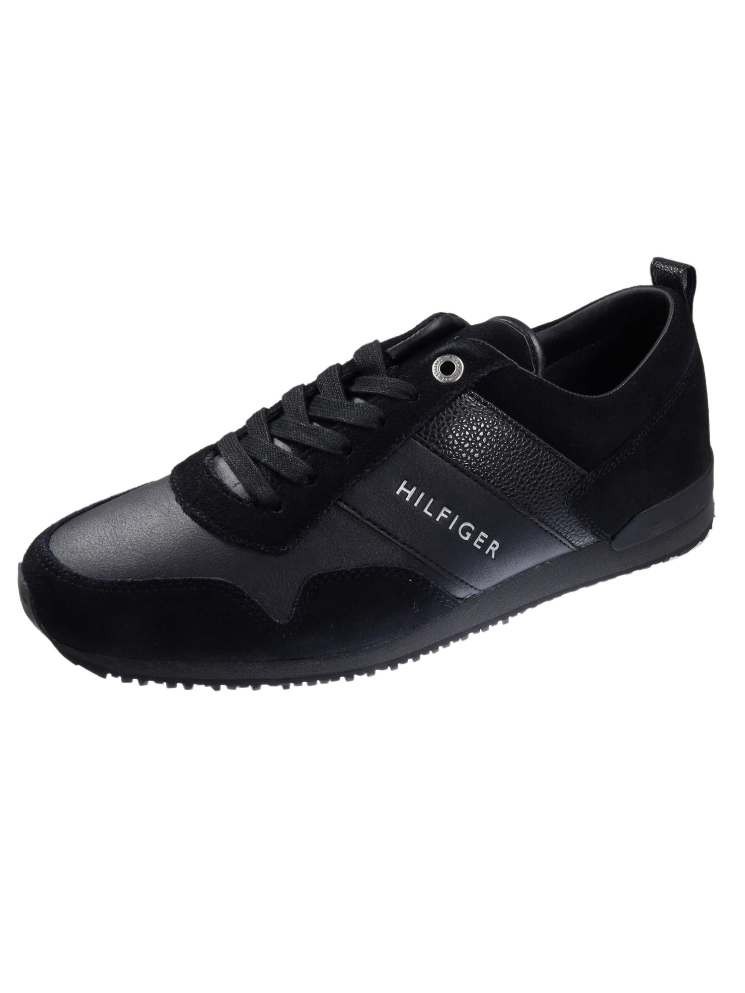 Tommy Hilfiger Herren Sneakers Iconic Leather Suede Mix Runner, Schwarz (Black), 44