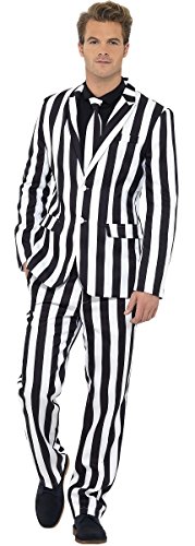 Herren Barcode Humbug Stand Out Anzug schwarz-weiß gestreift einfarbig Junggesellenabschied Halloween Kostüm Outfit M-XL (groß)