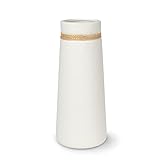 flature Keramik Vase für Pampasgras Weiß als Moderne Wohnzimmer Boho Deko, Große Vase 25cm Hoch, Wohnungsdeko Matt auch für Trockenblumenstrauß, Büro und Esstisch