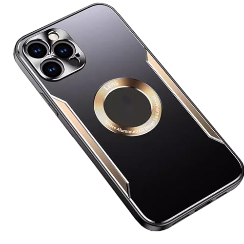 LXURY Hülle Ultradünne für iPhone 15 Pro Max/15 Pro/15 Plus/15, Metall Gefrostetes Kratzfest Handyhülle Support Kabelloses Laden Kamera Schutz Handytasche,Gold,15 Pro''