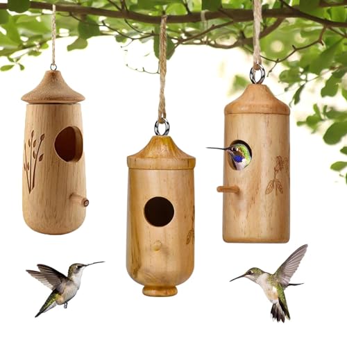 Sherem Pilz-Kolibri-Haus, natürliches Kolibri-Nest aus Holz, Kolibri-Haus, hängende handgefertigte Kolibri-Häuser, Kolibri-Schaukel-Dekoration, für den Außenbereich (gemischt)