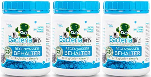 Mr.Bacteria No.15 Bioenzymatischer Reiniger für Ihre REGENWASSERBEHÄLTER, Regenwassersammeltanks, Lagertanks, Regenwasser, Regenwassertank Garten 500 g - 3 Stücke