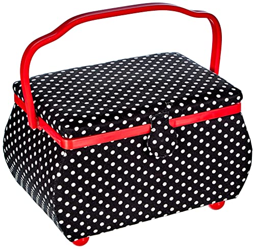 Prym Polka Dots schwarz/weiß L Nähkorb, Baumwolle, L