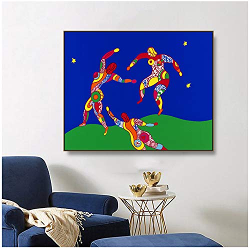ASLKUYT Niki De Saint Phalle Der Tanz Abstrakte Malerei auf Leinwand Zeichnung Kunst Spray Wandkunst für Wohnzimmer Schlafzimmer -50x60cm No Frame