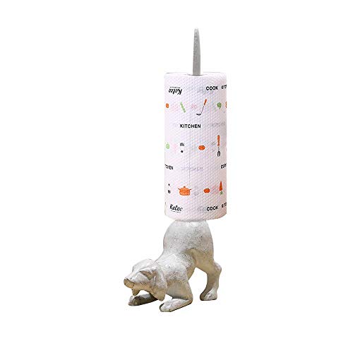 TentHome Antik Toilettenpapierhalter Gusseisen Küchenrollenhalter Stehend WC Papierhalter Ohne Bohren Ersatzrollenhalter Badezimmer (Hund-Antik weiß)