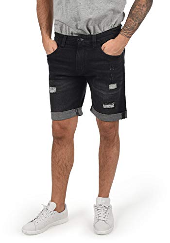 Indicode Hallow Herren Jeans Shorts Kurze Denim Hose Mit Destroyed-Optik Aus Stretch-Material Regular Fit, Größe:S, Farbe:Black (999)