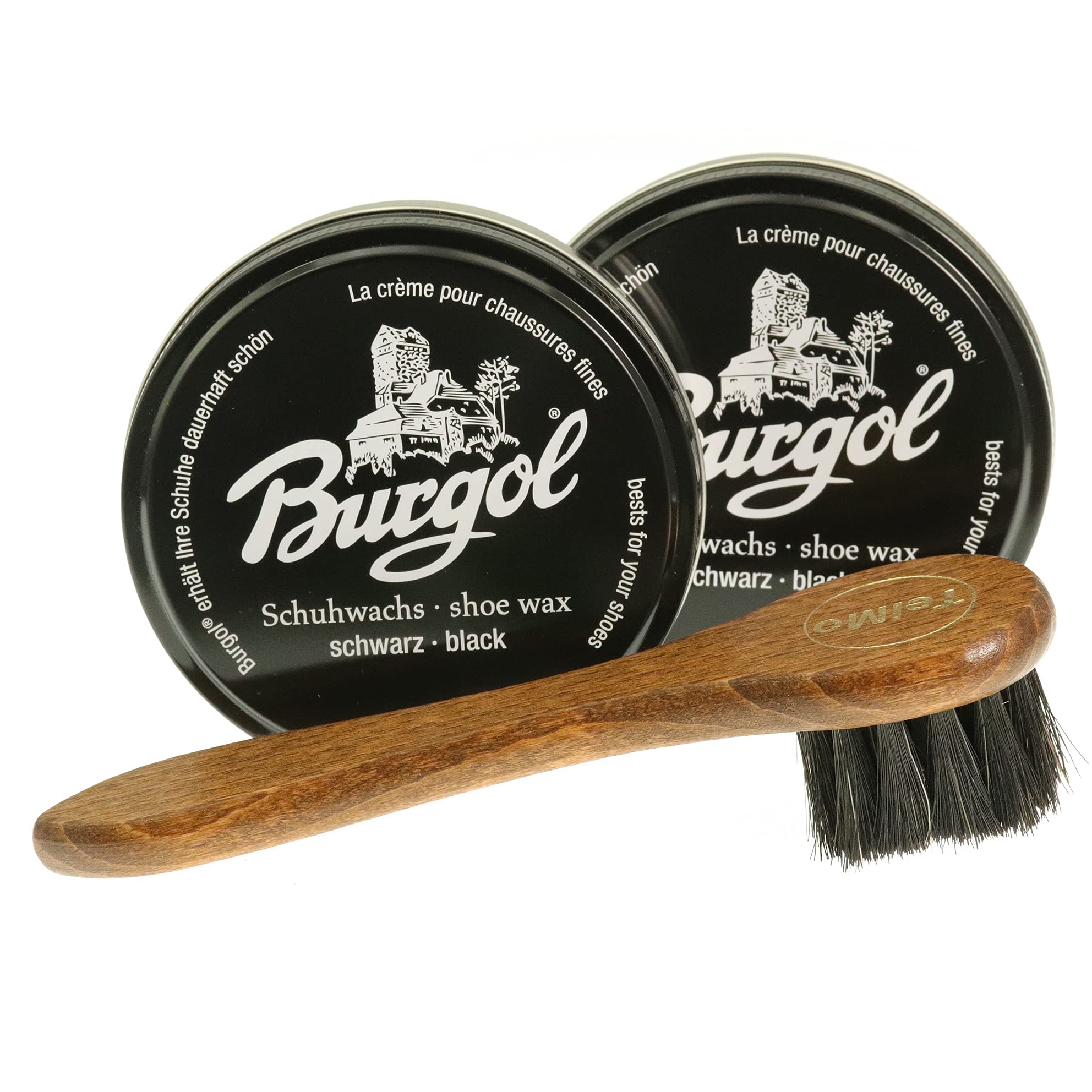 Dopplpack Burgol 2x100ml Schuhwachs mit TelMo Cremebürste [Schwarz - Schwarz]