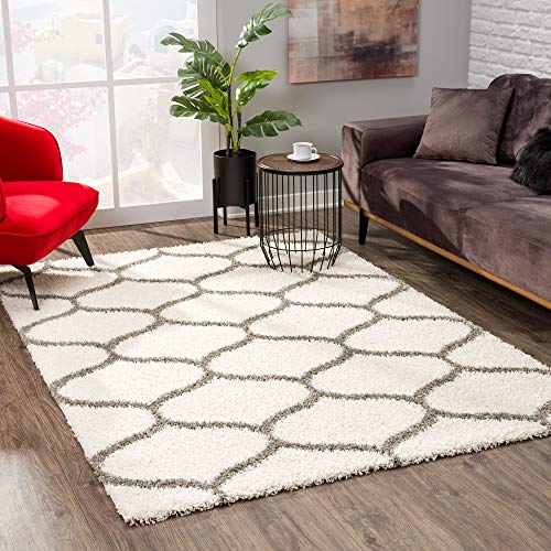 SANAT Shaggy Teppich - Hochflor Teppiche für Wohnzimmer, Schlafzimmer, Küche - Morocco Creme, Größe: 160x230 cm