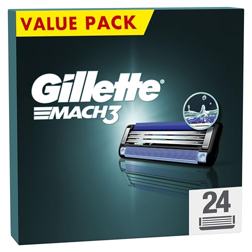 Gillette Mach3 Rasierklingen Herren, 24 Stück Rasierklingen Nachfüllpackungen, stärker als Stahlklingen, verbesserter Lubrastrip