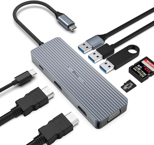 9 in 1 USB C Hub, Dreifach-Display, 2 x HDMI/VGA, Mac Pro/Air Docking Station für Dell, Surface, HP, Lenovo, Typ C Geräte (SD/TF+USB A 3.0/2.0+PD Aufladen)