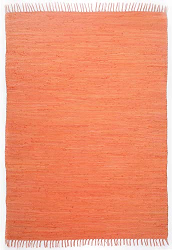 Dhurry | Fleckerl | Flachgewebe-Teppich aus 100% Baumwolle; handgewebt, waschbar, beidseitig verwendbar | 160 x 230 cm; Terrakotta | Happy Cotton