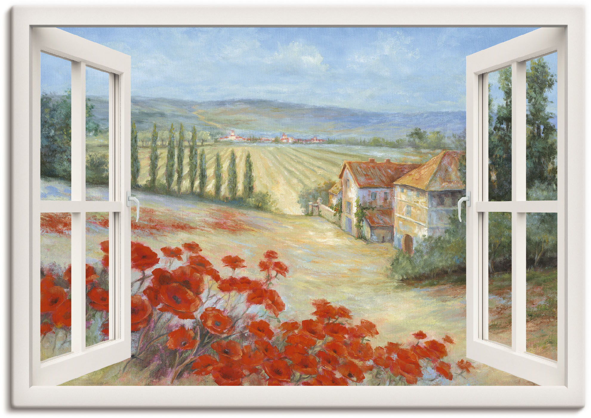 Artland Leinwandbild "Mohnlandschaft", Fensterblick, (1 St.)