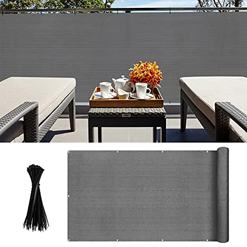 uuffoo Balkon Sichtschutz Balkonabdeckung Balkonverkleidung blickdichte Wind und UV-Schutz mit Ösen, Nylon Kabelbinder und Kordel Anthrazit ür Balkongeländer, Terrasse & Garten 90 x 500 cm grau