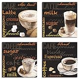 ARTLAND Küchenbilder Leinwandbilder Set 4 teilig je 30x30 cm Quadratisch Kaffee Bilder Cappuccino Macchiato Coffee Espresso A6PN
