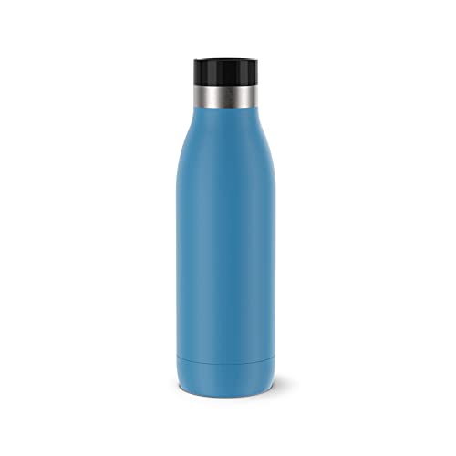 Emsa N31103 Bludrop Color Trinkflasche | 0,5 Liter | 100 % dicht | Quick-Press Verschluss | Ergonomischer 360° Trinkgenuss | 12h warm, 24h kühl | spülmaschinenfest | Edelstahl | Aqua-Blau