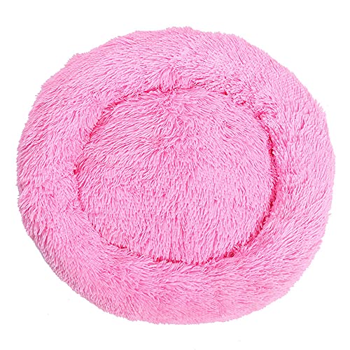 Chickwin Rund Hundebett für Hunde und Katzen, Warm Weich Katzenbett Donut Plüsches Bett, Waschbar rutschfest Base Haustierbett für Kleine, Mittelgroße und Große Hunde (Rosa,70CM)