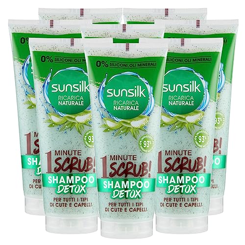 Sunsilk Shampoo Scrub Detox natürliches Nachfüllung für alle Haut- und Haartypen mit Aloe Vera Inhaltsstoffe natürlicher Herkunft ohne Silikone – 8 Flaschen à 200 ml