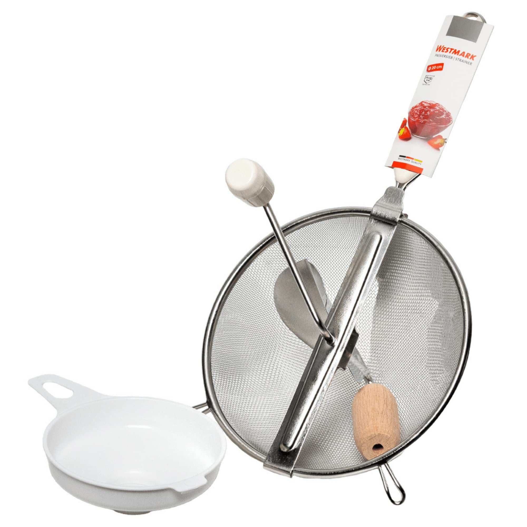 Westmark Einkoch-Set S- Küchensieb & Einmach-Trichter für Marmelade, Mus oder Brei - 20cm Durchmesser - besonders einfache Reinigung (2-teilig)